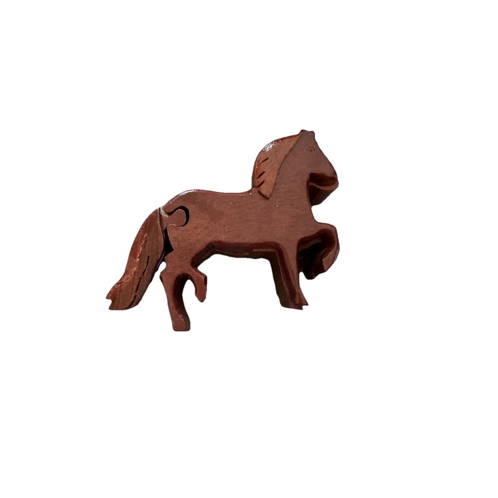 Vintage Hand Carved Wooden Horse Puzzle Trinket Box